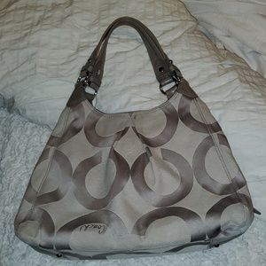 Coach large gray Maggie OP logo style purse 13894